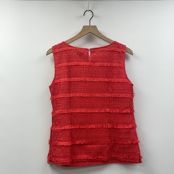 Talbots Crochet Striped Fringe Knit Sleeveless Blouse Boho Coral Red 6 - Picture 4 of 8
